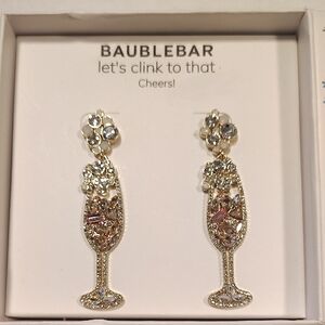 BaubleBar Gold Tone Champagne Flute Drop Earrings with Pink and Clear Stones